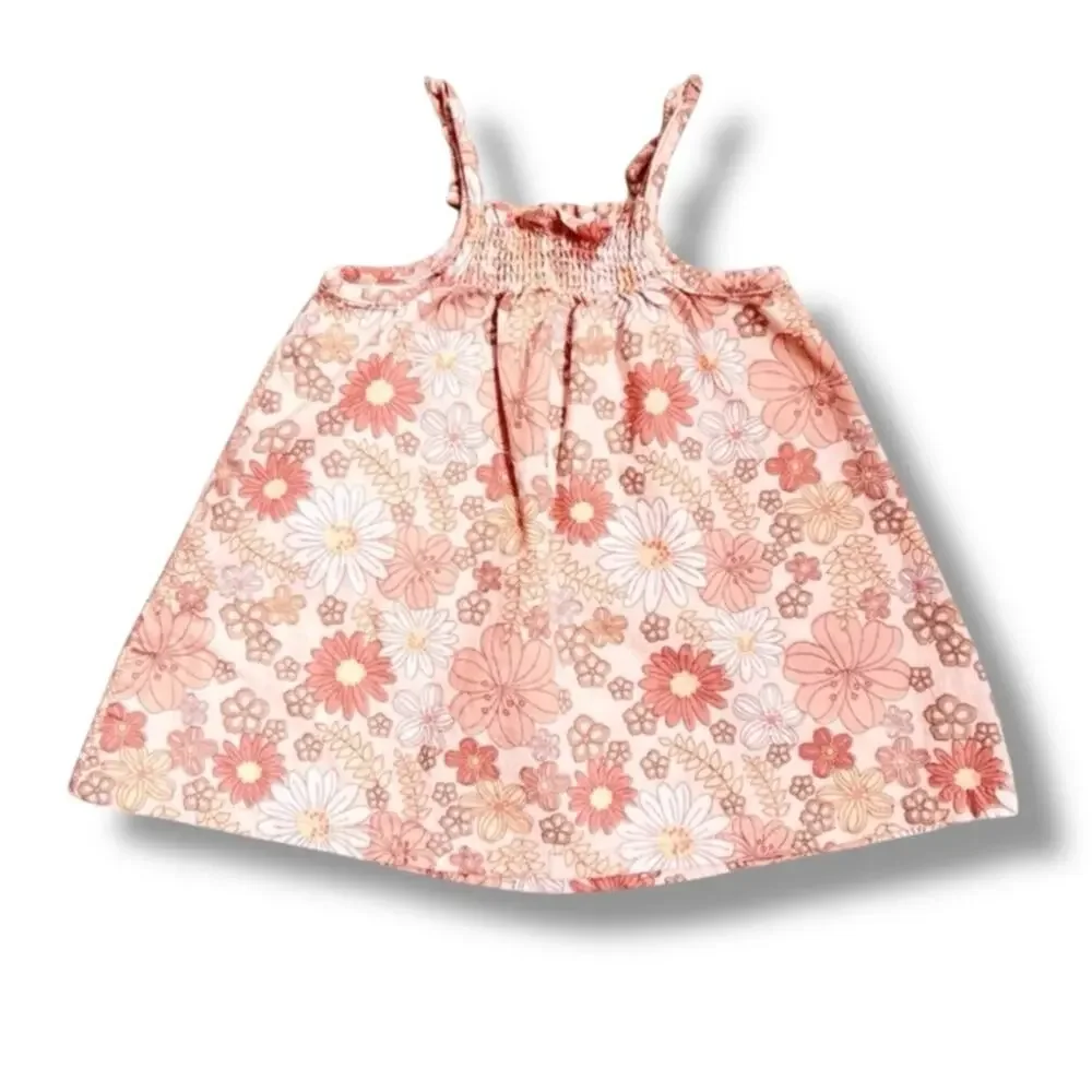 🍄 3/$15 Little Co Lauren Conrad Dress Baby Girl 9M Peach Floral Smocked Organic